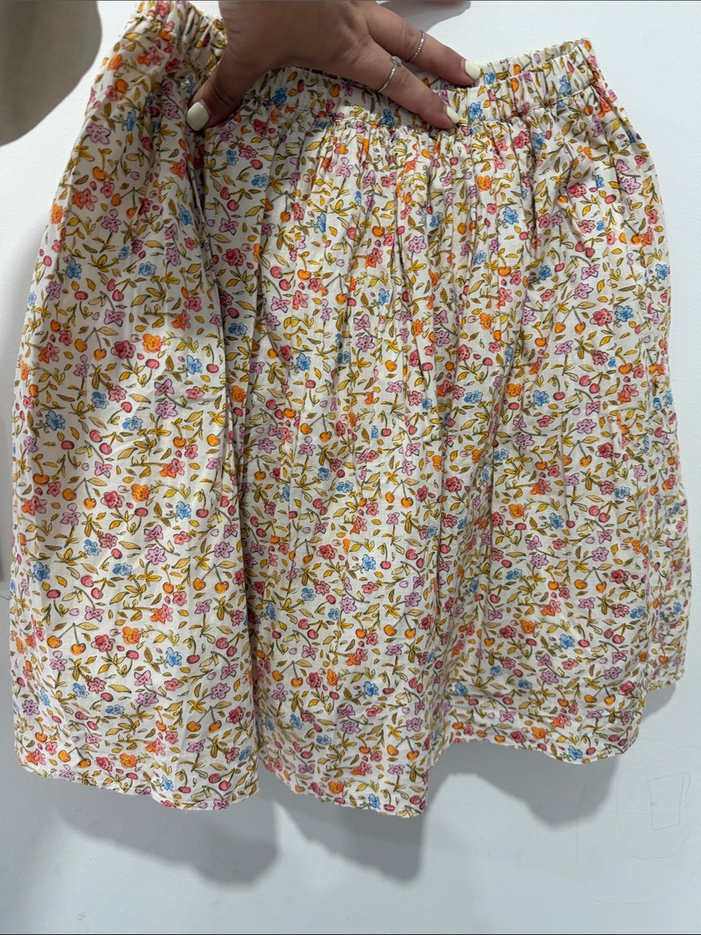 Bonpoint Cream Floral Cotton Skirt with Pink, Orange, Blue and Green Motif